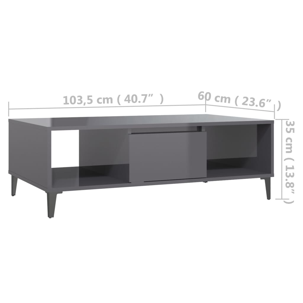 Tavolino Salotto Grigio Lucido 103,5x60x35cm Legno Multistrato | homemem39