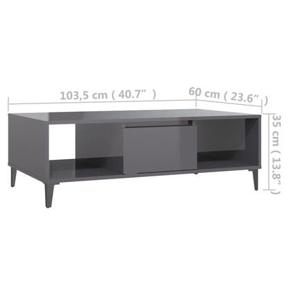 Tavolino Salotto Grigio Lucido 103,5x60x35cm Legno Multistrato | homemem39