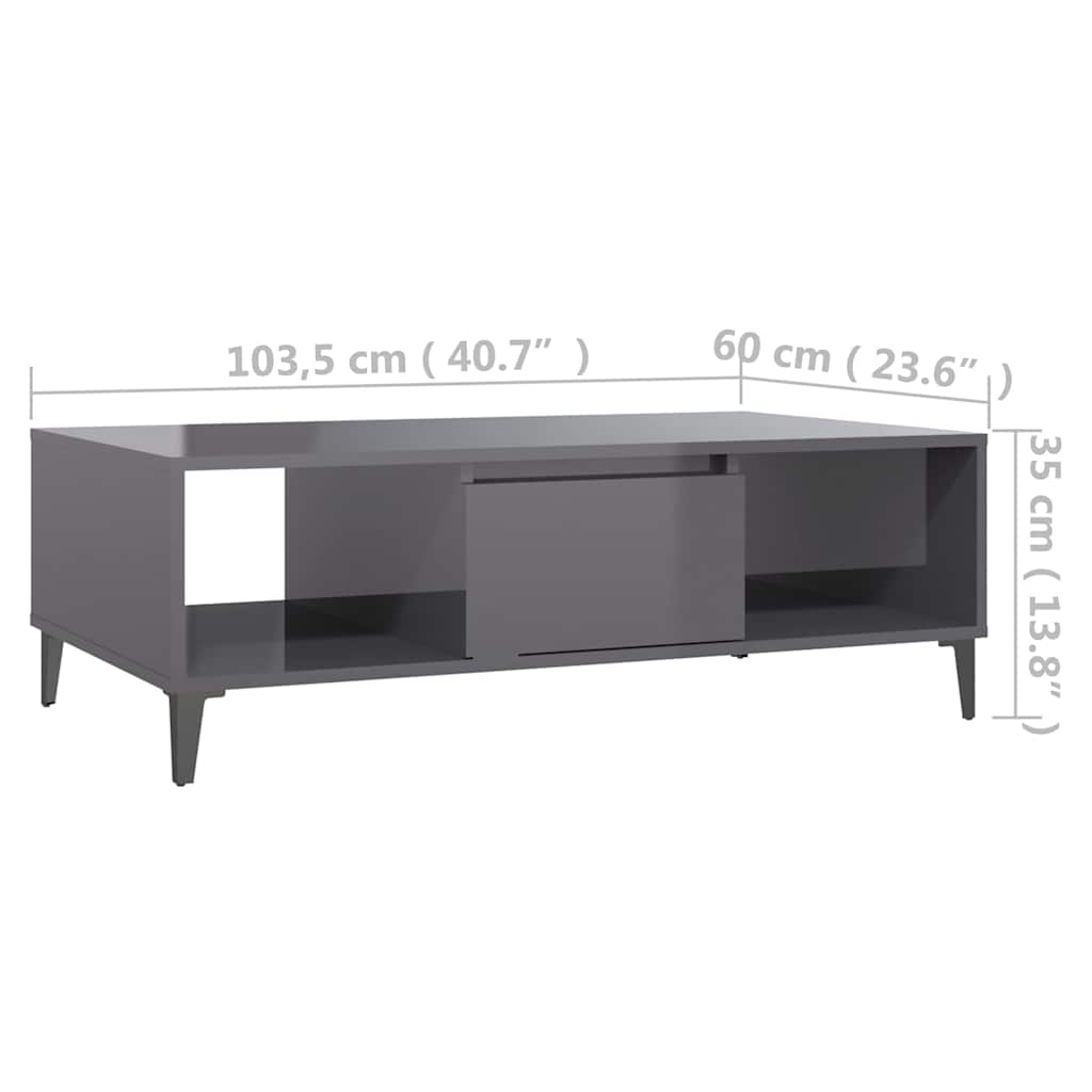 Tavolino Salotto Grigio Lucido 103,5x60x35cm Legno Multistrato