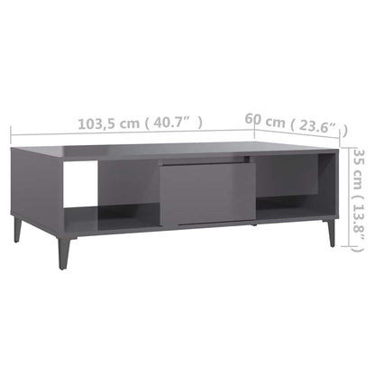 Tavolino Salotto Grigio Lucido 103,5x60x35cm Legno Multistrato