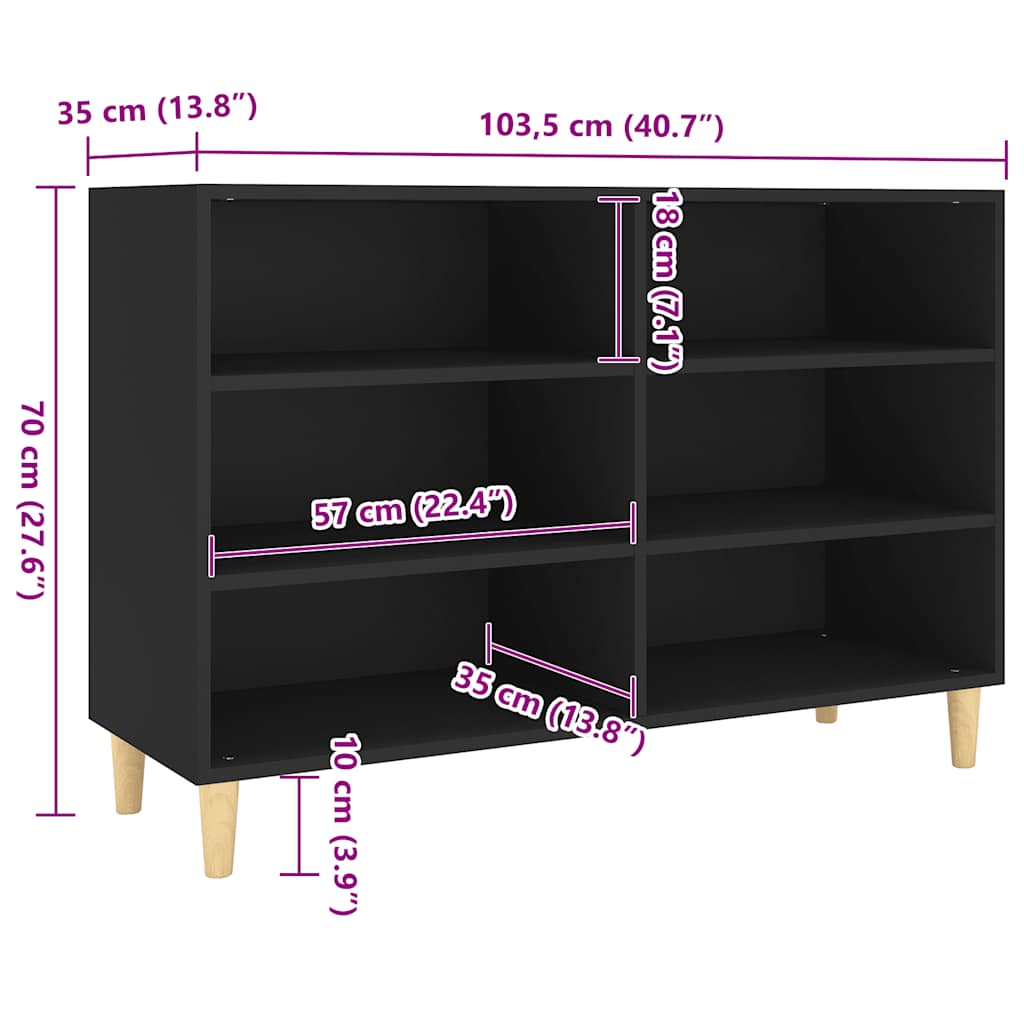 Credenza Nera 103,5x35x70 cm in Legno Multistrato