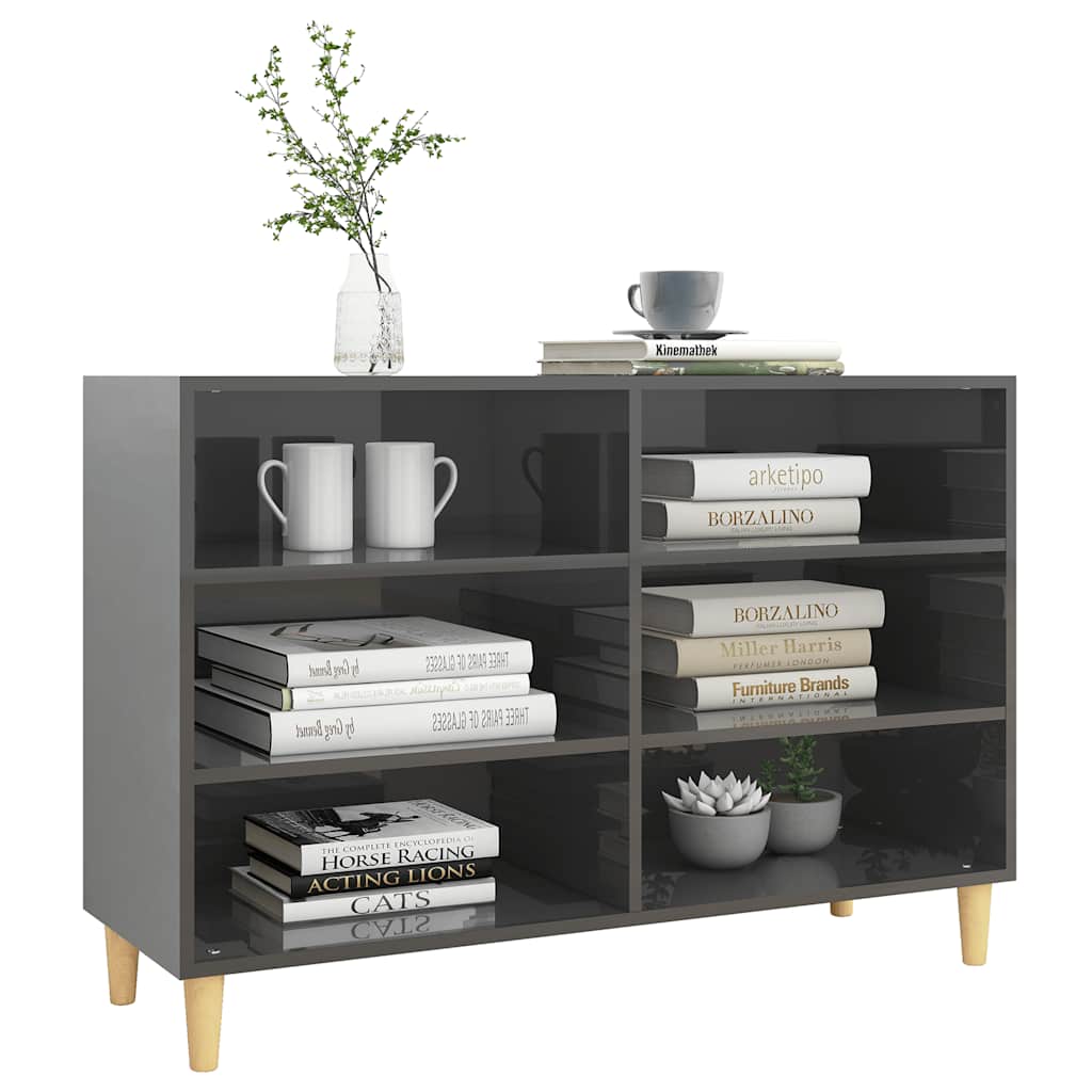 Credenza Grigio Lucido 103,5x35x70 cm in Legno Multistrato