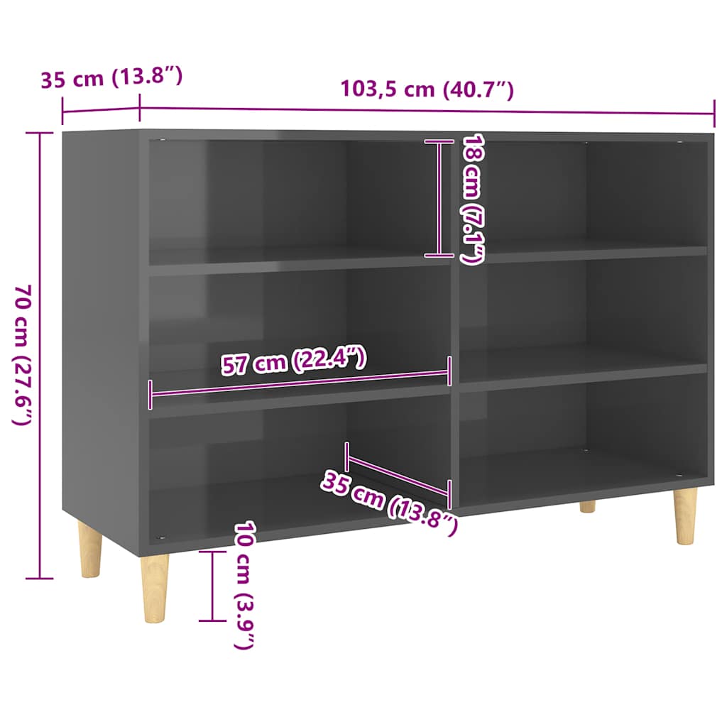 Credenza Grigio Lucido 103,5x35x70 cm in Legno Multistrato