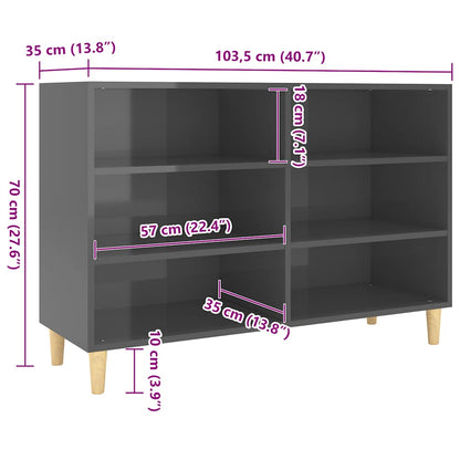 Credenza Grigio Lucido 103,5x35x70 cm in Legno Multistrato