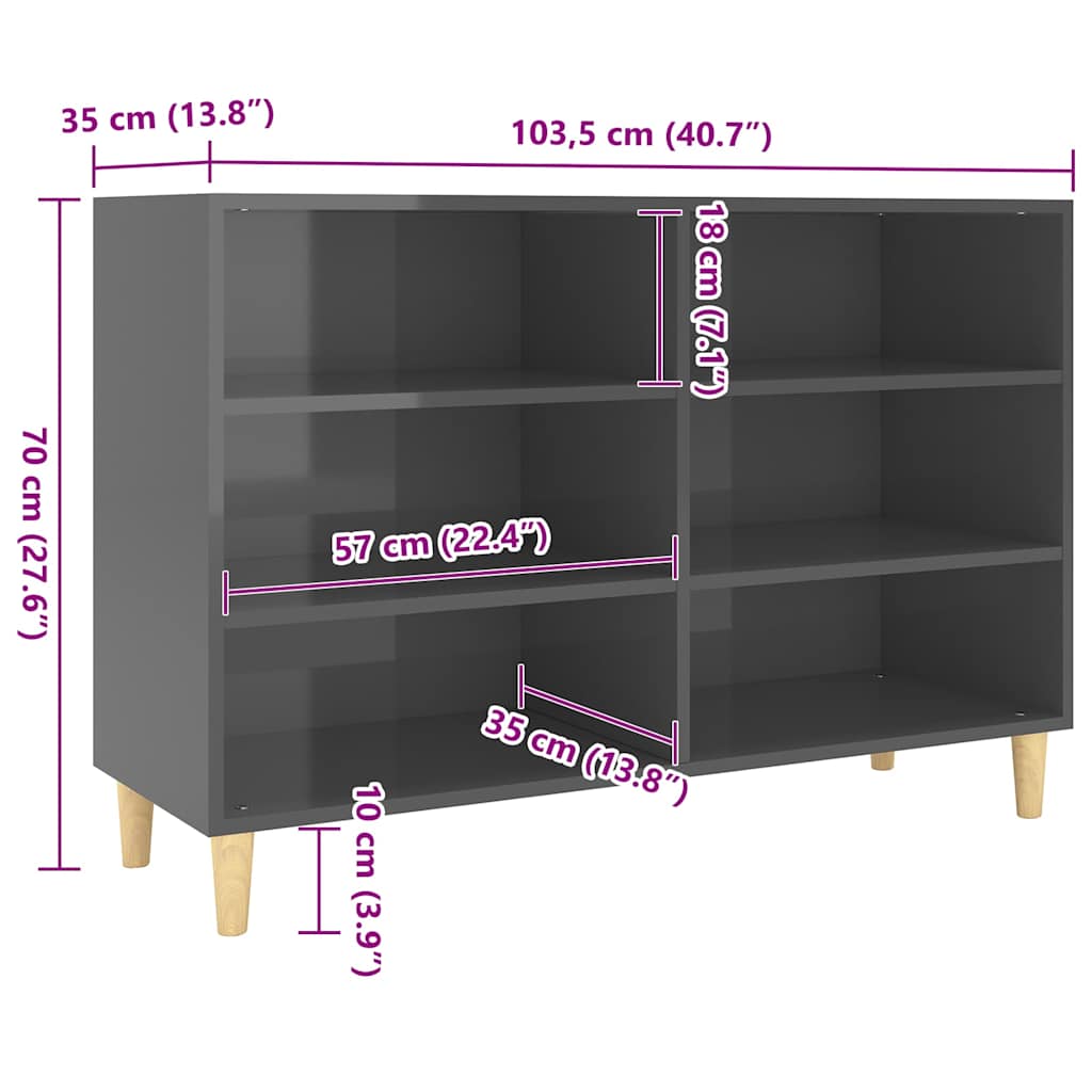 Credenza Grigio Lucido 103,5x35x70 cm in Legno Multistrato