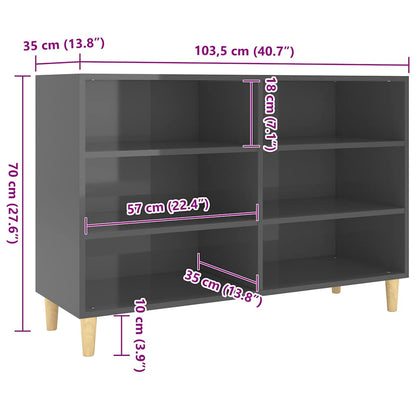 Credenza Grigio Lucido 103,5x35x70 cm in Legno Multistrato