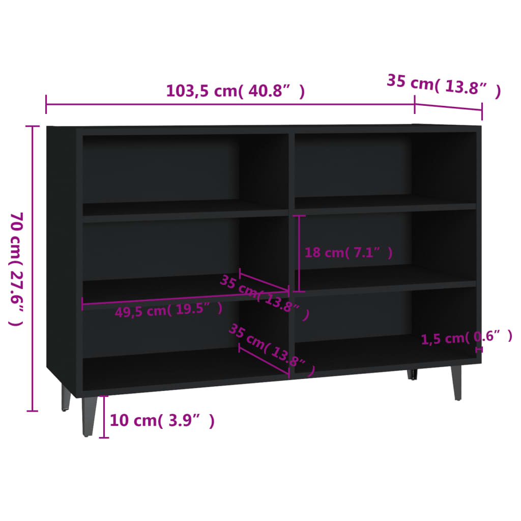 Credenza Nera 103,5x35x70 cm in Legno Multistrato - homemem39