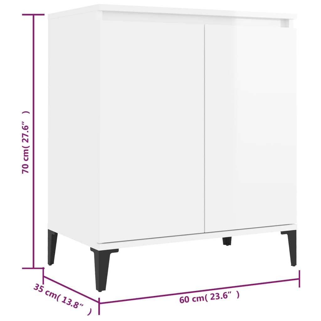 Credenza Bianco Lucido 60x35x70 cm in Legno Multistrato - homemem39