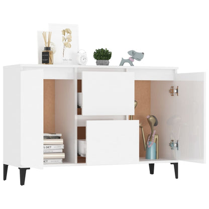 Credenza Bianco Lucido 104x35x70 cm in Legno Multistrato