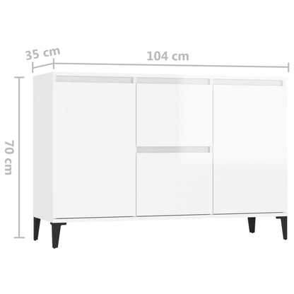 Credenza Bianco Lucido 104x35x70 cm in Legno Multistrato