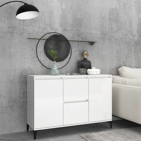 Credenza Bianco Lucido 104x35x70 cm in Legno Multistrato