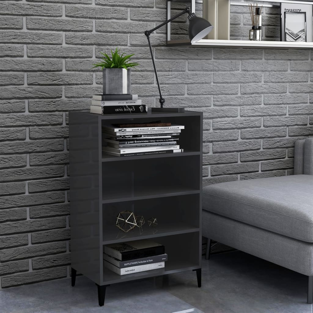 Credenza Grigio Lucido 57x35x90 cm in Legno Multistrato - homemem39