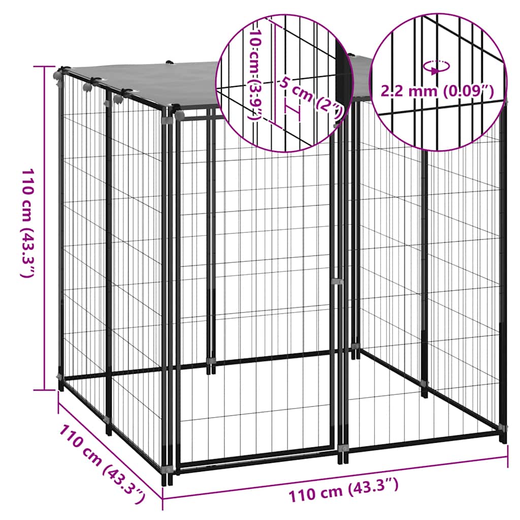 Gabbia per Cani Nera 110x110x110 cm in Acciaio | homemem39