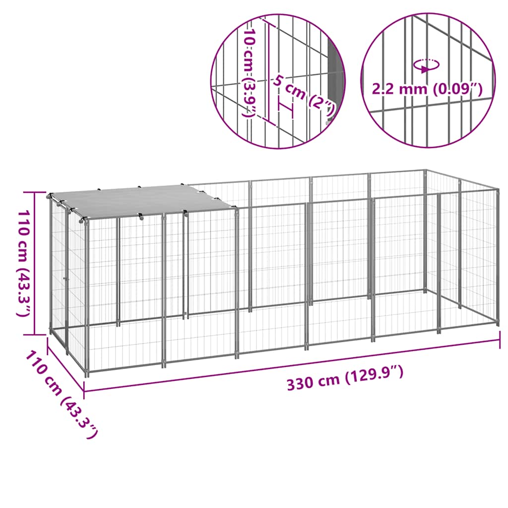 Silver Dog Cage 330x110x110 cm in Steel