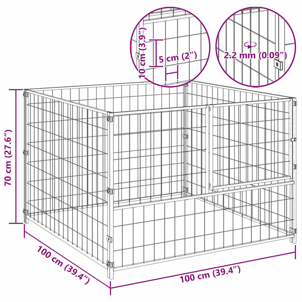 Gabbia per Cani Nera 100x100x70 cm in Acciaio | homemem39