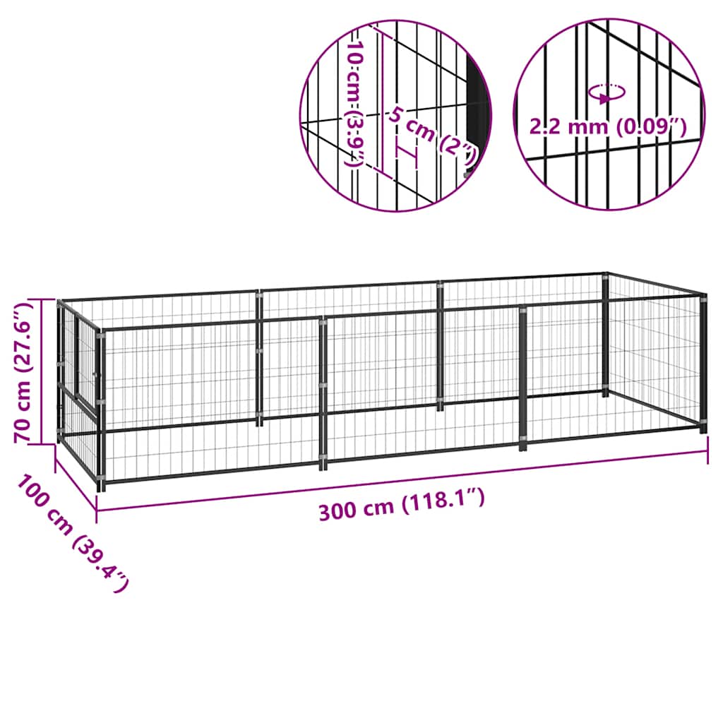 Gabbia per animali senza porta Nero 300 x 100 x 70 cm Acciaio | homemem39