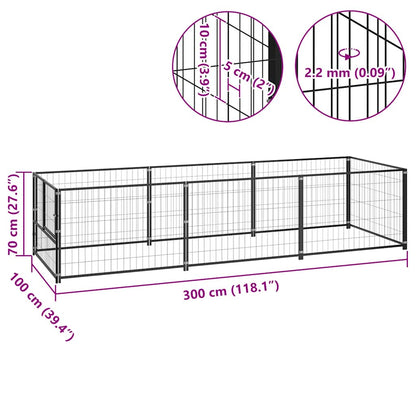 Gabbia per animali senza porta Nero 300 x 100 x 70 cm Acciaio | homemem39