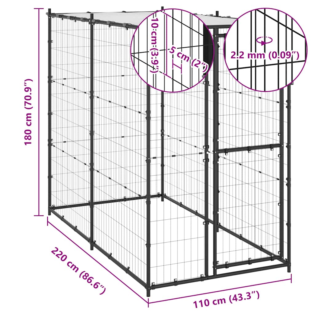 Gabbia per Cani da Esterno in Acciaio con Tetto 110x220x180 cm | homemem39