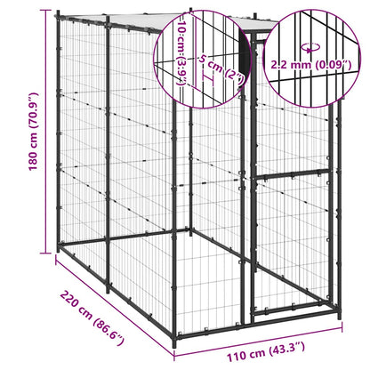 Gabbia per Cani da Esterno in Acciaio con Tetto 110x220x180 cm | homemem39