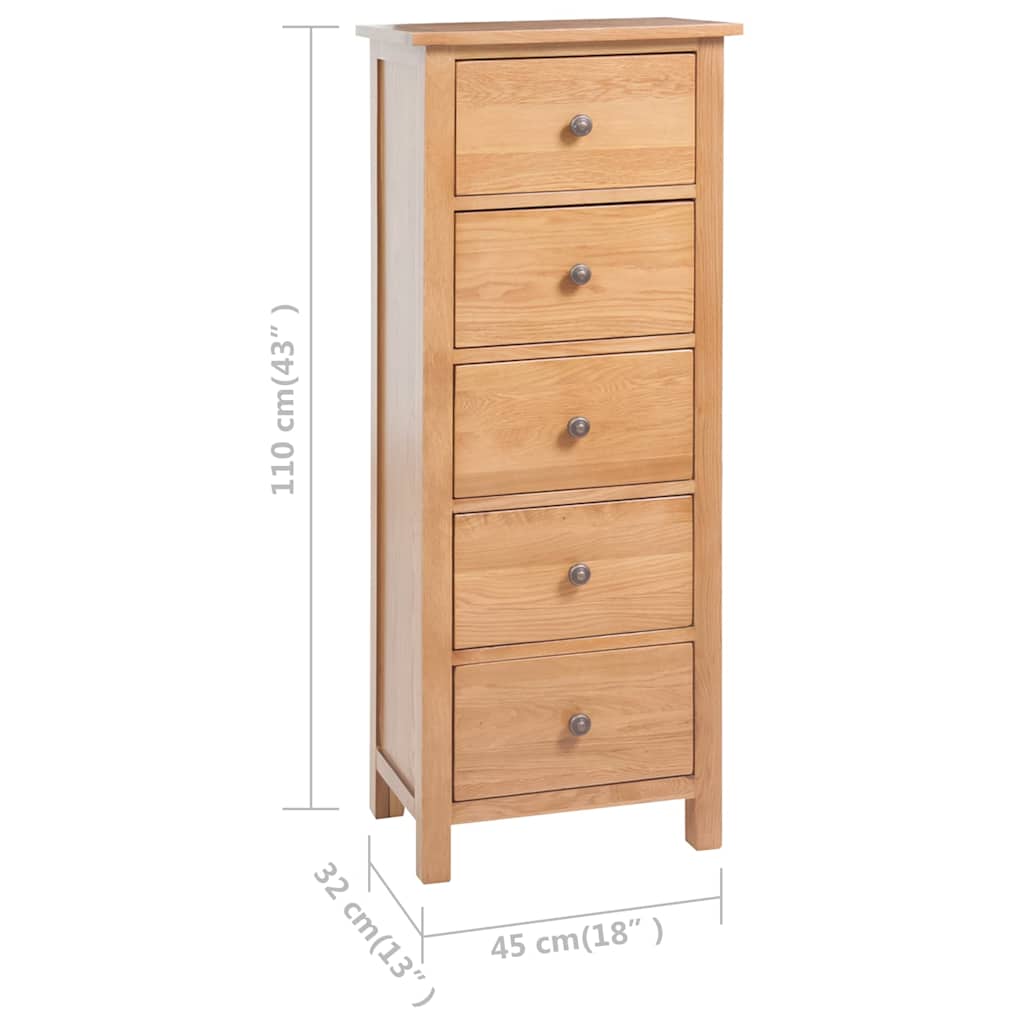 Cassettiera Alta 45x32x110 cm in Legno Massello di Rovere