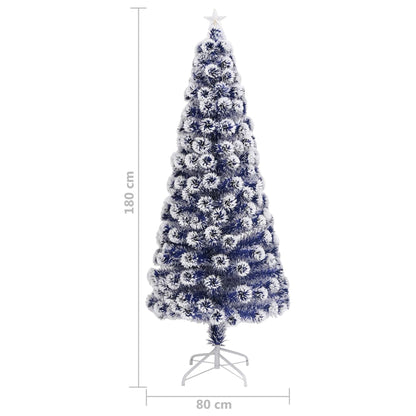 Albero Natale Preilluminato Bianco e Blu 180 cm in Fibra Ottica