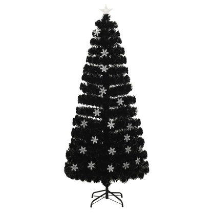 Albero Natale con Fiocchi di Neve a LED Nero 180cm Fibra Ottica