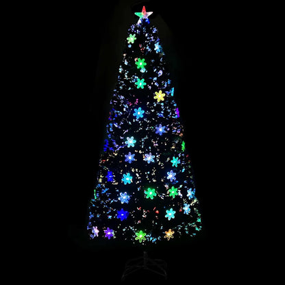Albero Natale con Fiocchi di Neve a LED Nero 180cm Fibra Ottica