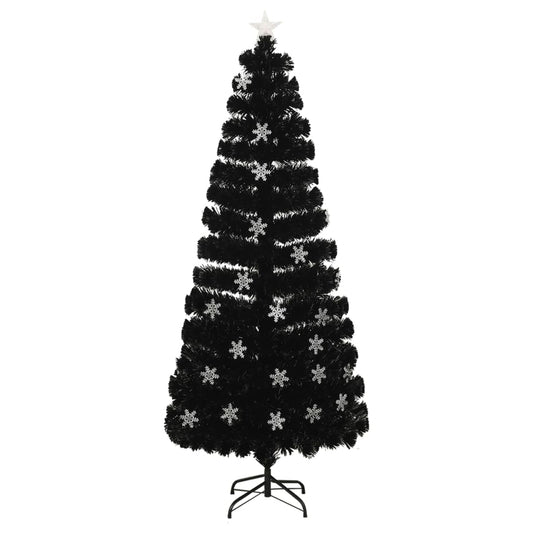 Albero Natale con Fiocchi di Neve a LED Nero 210cm Fibra Ottica