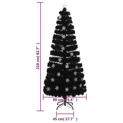 Albero Natale con Fiocchi di Neve a LED Nero 210cm Fibra Ottica