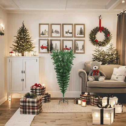 Albero di Natale Artificiale Capovolto con Supporto Verde 120 cm PVC