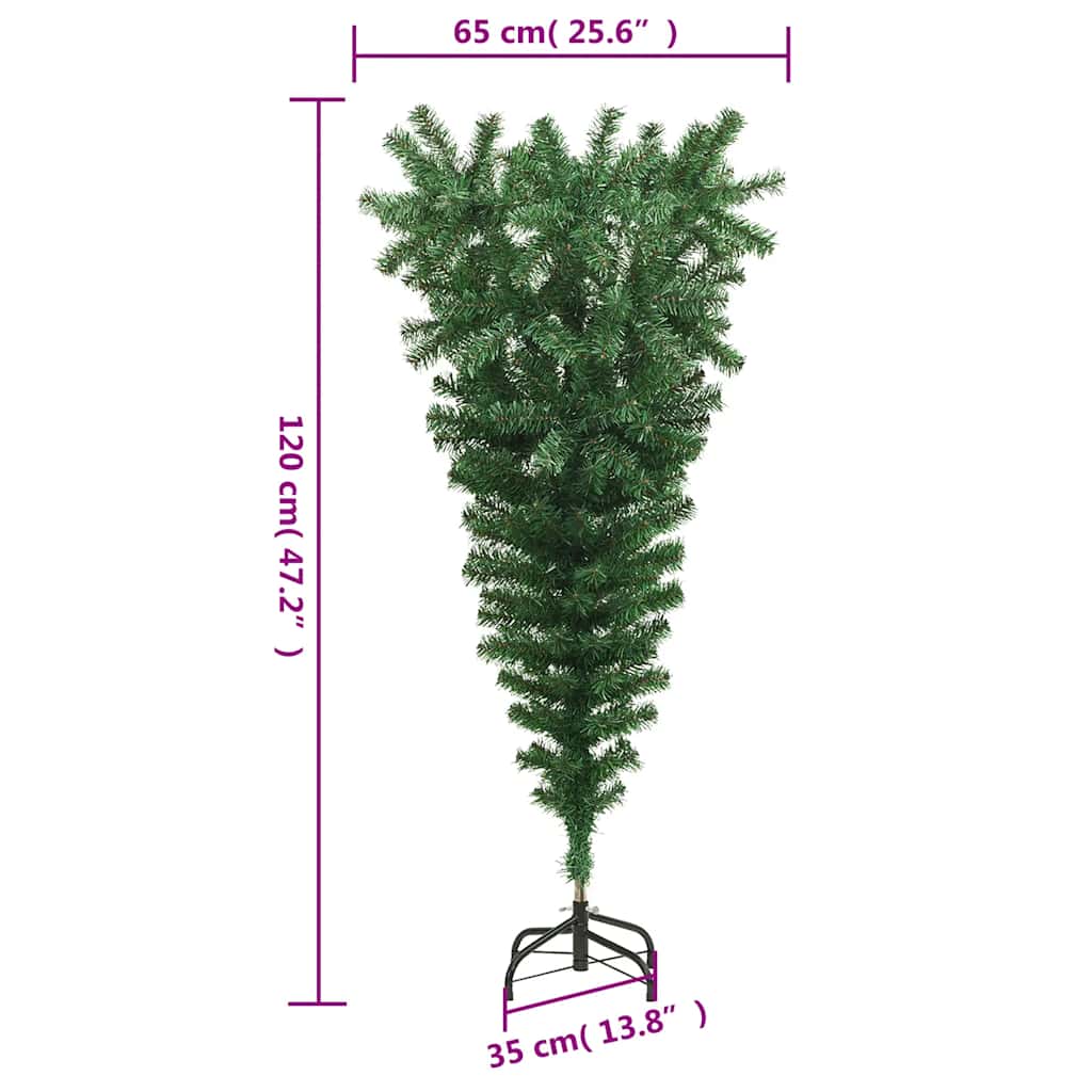 Albero di Natale Artificiale Capovolto con Supporto Verde 120 cm PVC