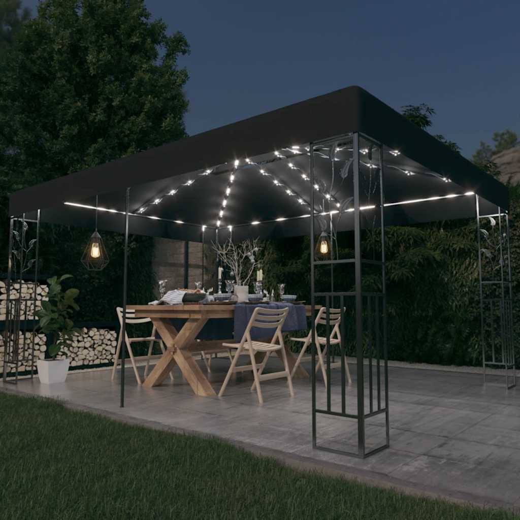Gazebo con Tetto Doppio e Luci LED 3x4 m Antracite - homemem39