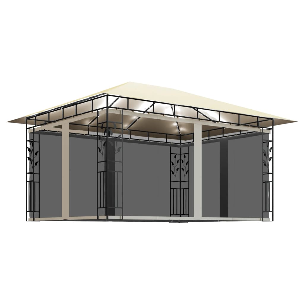 Gazebo con Zanzariera e Luci LED 4x3x2,73 m Crema - homemem39