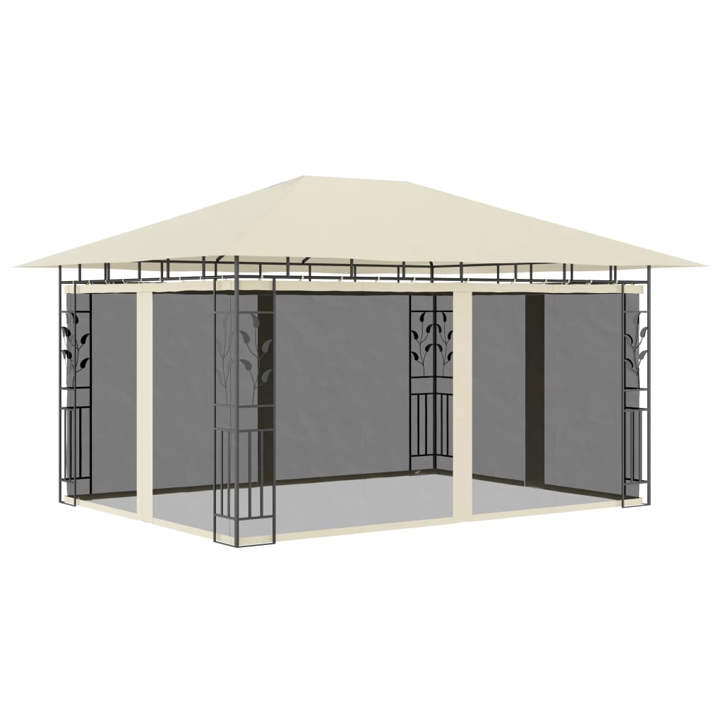 Gazebo con Zanzariera e Luci LED 4x3x2,73 m Crema - homemem39