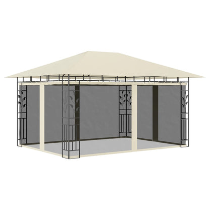 Gazebo con Zanzariera e Luci LED 4x3x2,73 m Crema - homemem39
