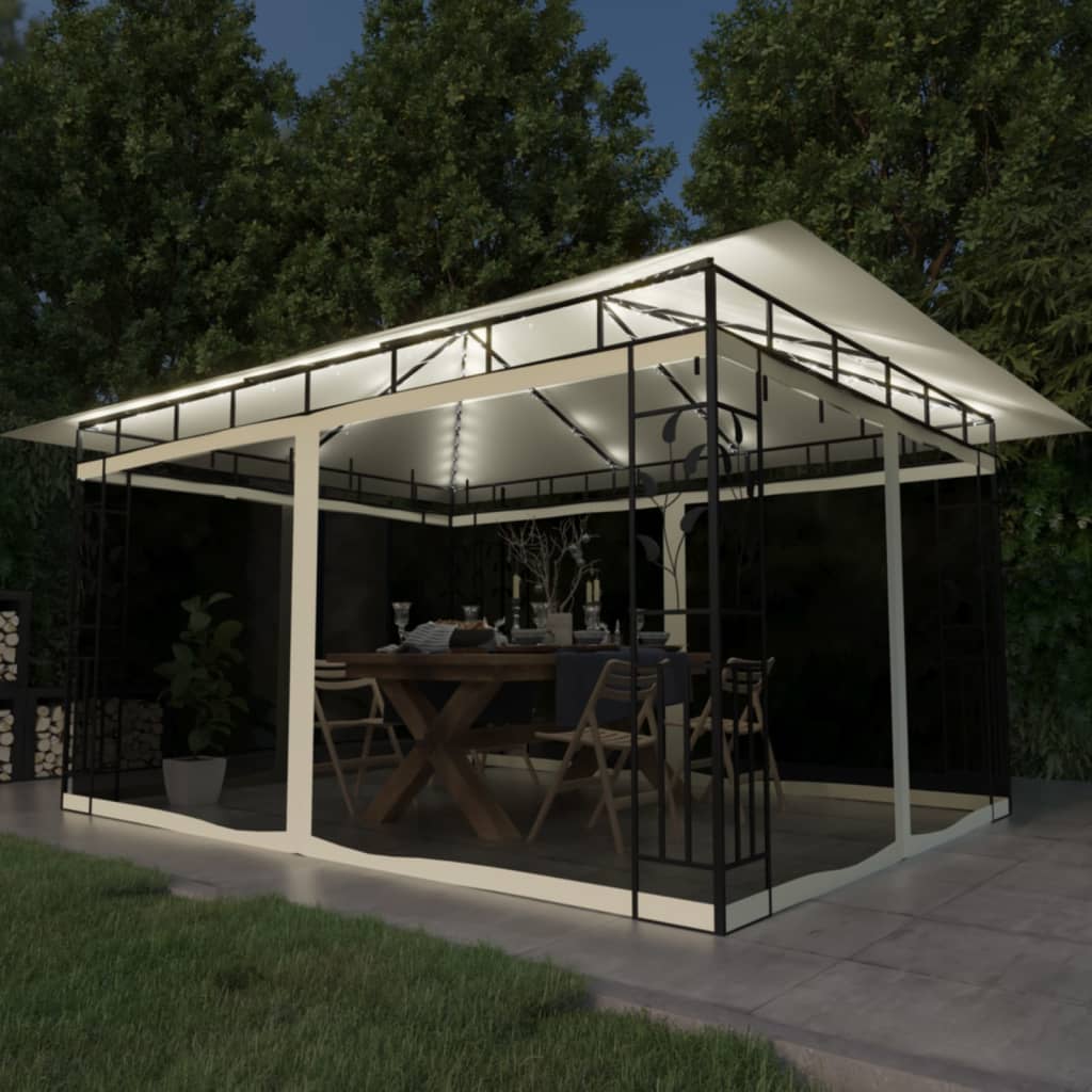 Gazebo con Zanzariera e Luci LED 4x3x2,73 m Crema - homemem39
