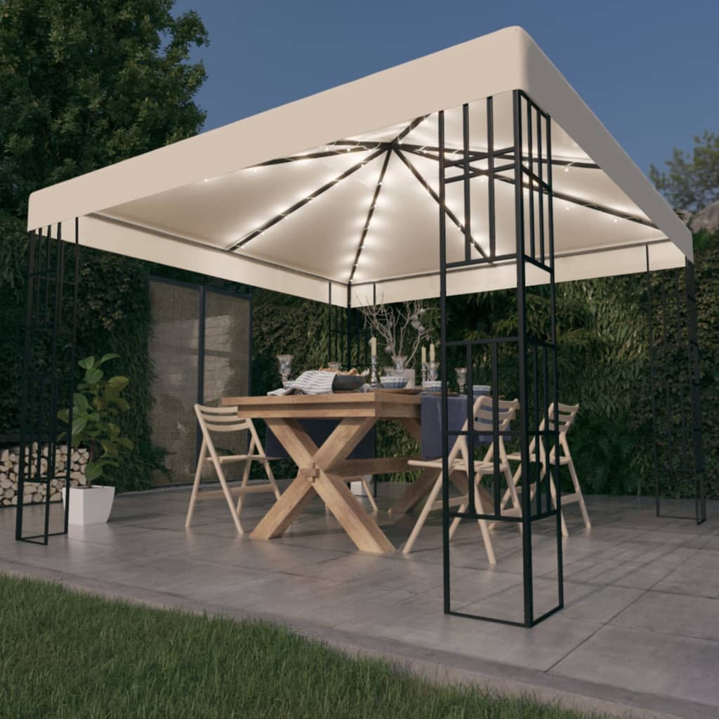 Gazebo con Stringa di Luci LED 3x3 m Crema - homemem39
