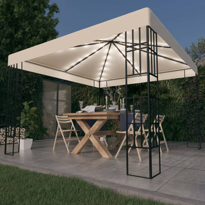 Gazebo con Stringa di Luci LED 3x3 m Crema - homemem39