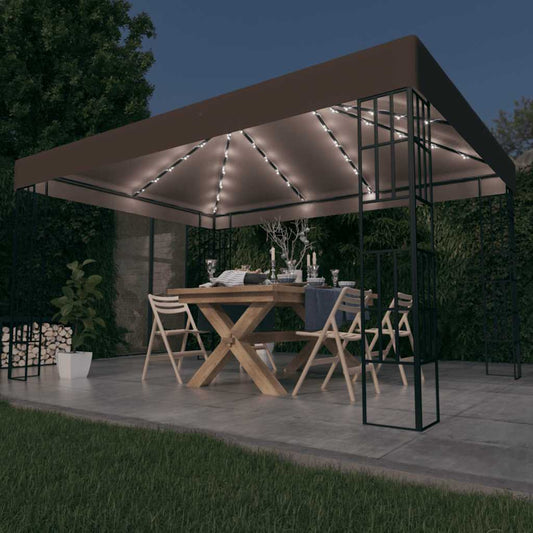 Gazebo con Luci a Stringa LED 4x3 m Grigio Talpa | homemem39