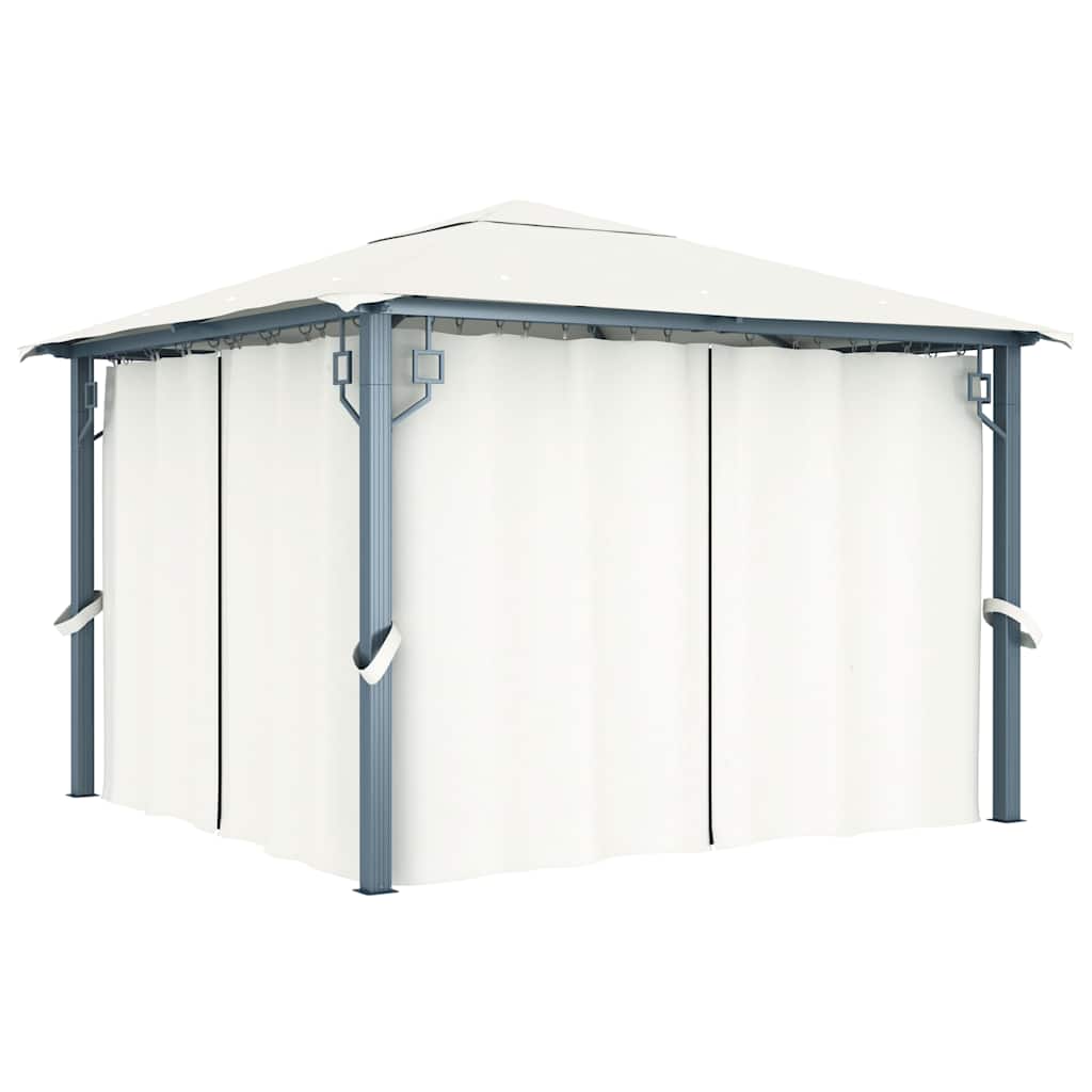 Gazebo con Tende Stringa di Luci LED Crema Alluminio
