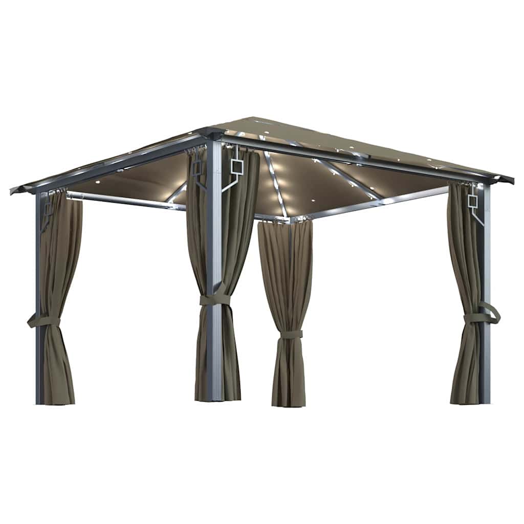 Gazebo con Tende e Luci LED Alluminio