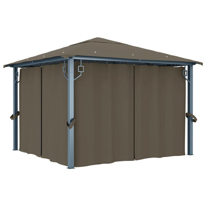 Gazebo con Tende e Luci LED 300x300 cm Grigio Talpa Alluminio - homemem39