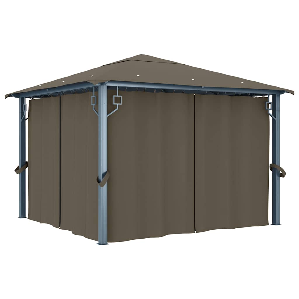 Gazebo con Tende e Luci LED Alluminio