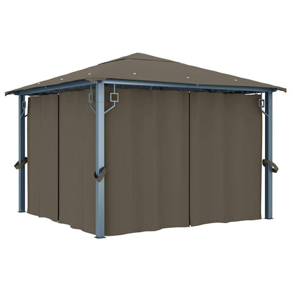 Gazebo con Tende e Luci LED Alluminio