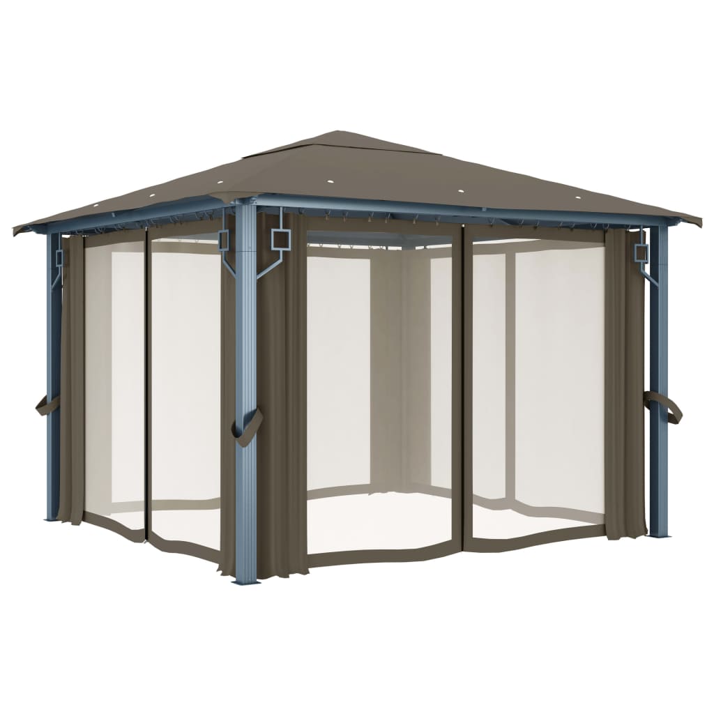 Gazebo con Tende e Luci LED 300x300 cm Grigio Talpa Alluminio - homemem39