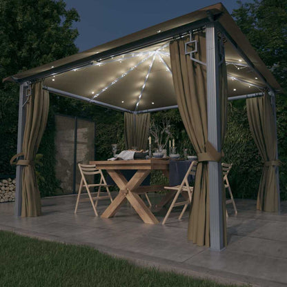 Gazebo con Tende e Luci LED Alluminio