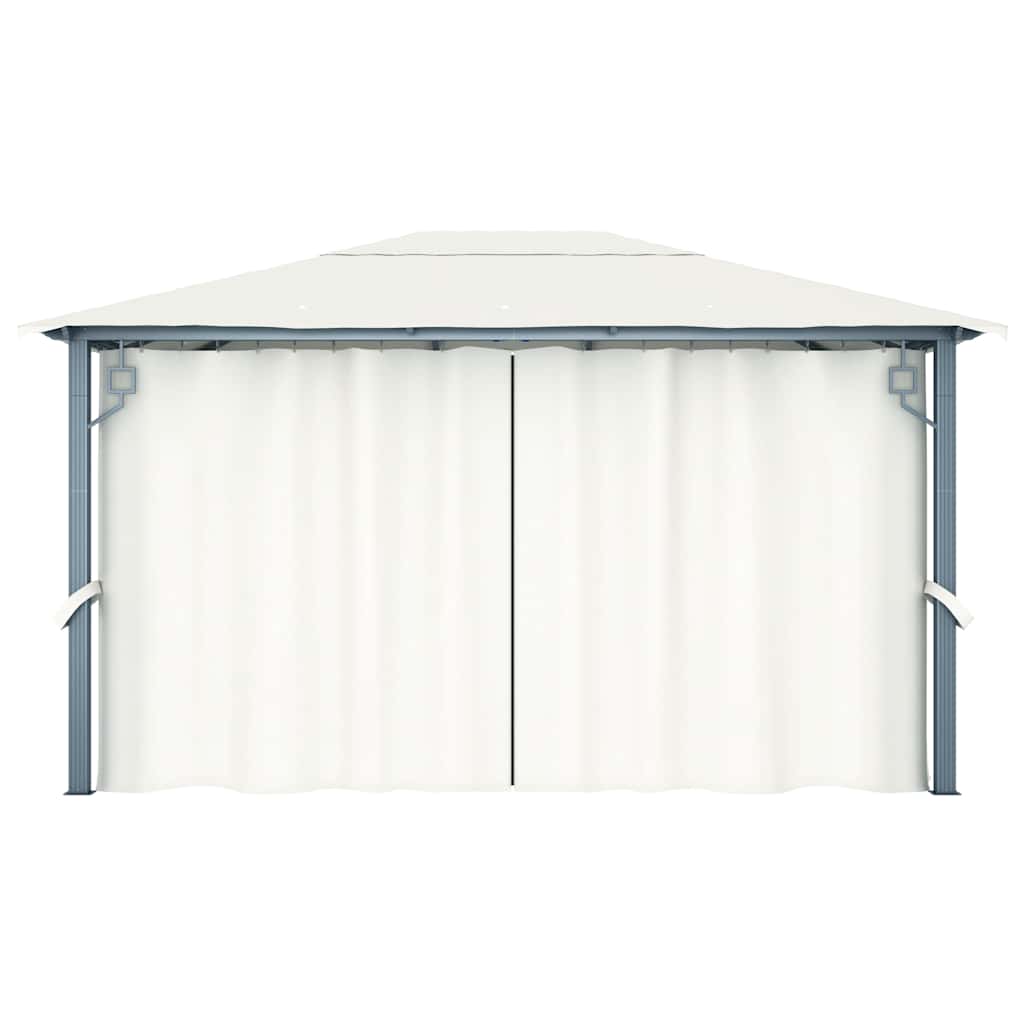Gazebo con Tende Stringa di Luci LED 400x300 cm Crema Alluminio