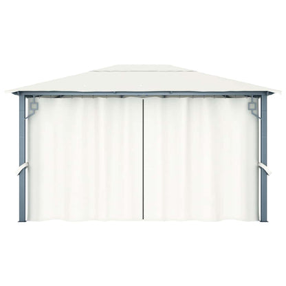Gazebo con Tende Stringa di Luci LED 400x300 cm Crema Alluminio