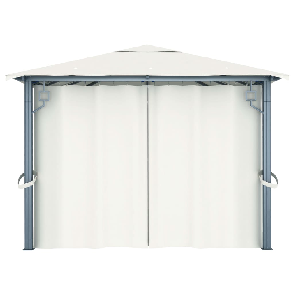 Gazebo con Tende Stringa di Luci LED 400x300 cm Crema Alluminio | homemem39
