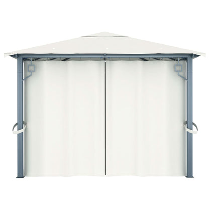 Gazebo con Tende Stringa di Luci LED 400x300 cm Crema Alluminio | homemem39
